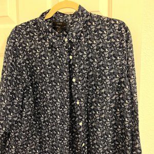 Silk/cotton navy bird print button down shirt from J. Crew